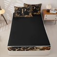 thumbnail image 4 of Catabedysis Cheetah Alphabet Print Zipper Twin Comforter Sets with Fitted Sheet and 2 Pillowcases,Brown Letter P Design Zipper Bedding Set For Girls,Black Reversible,4 Pieces, 4 of 7