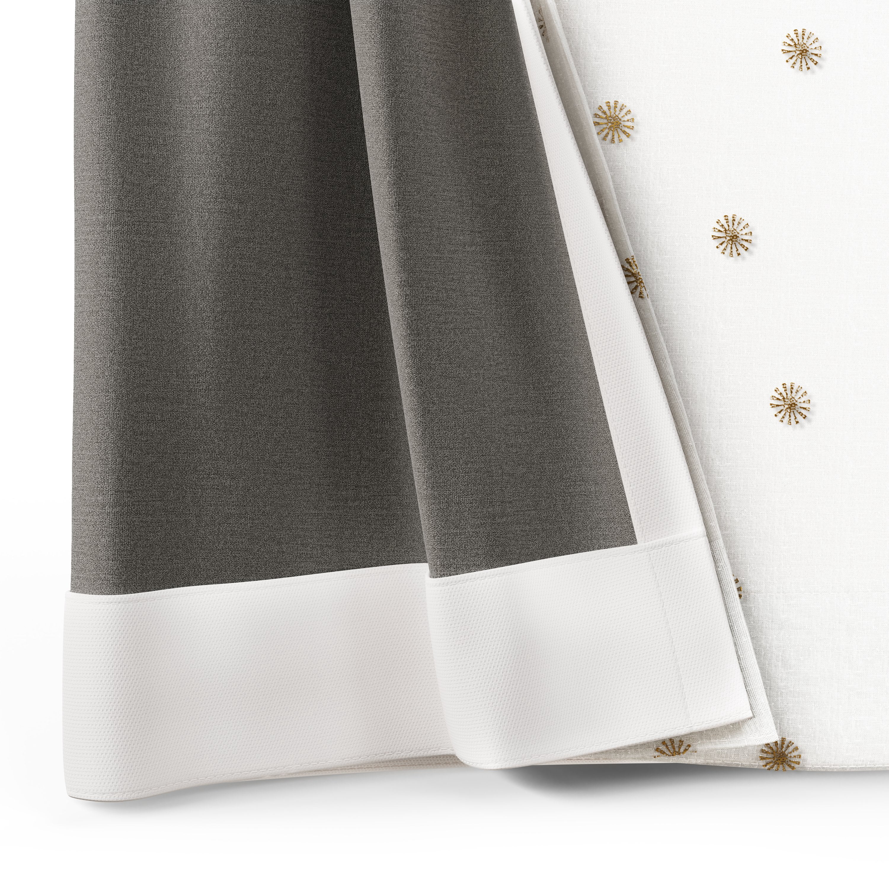 Mainstays Kids White and Metallic Gold Sun Sheer Overlay Blackout Rod Pocket with Back Tabs Single Curtain Panel, 38" W x 84" L