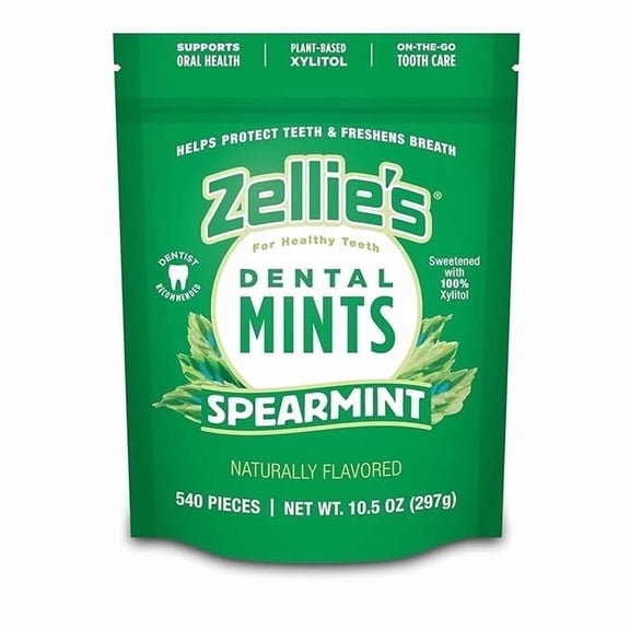 Zellie’s Xylitol Breath Mints, Spearmint Flavor, Single Pouch, 540 Count
