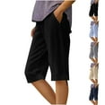 thumbnail image 2 of Yuanlook Shorts for Women,Knee Length Linen Casual Capri Pants Comfy Loose Cropped Shorts with Pockets - Beige - S, 2 of 7