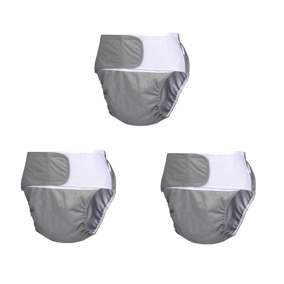 ETEREAUTY Reusable Adult Nappies Grey Comfortable Elastic Waistband for Seniors 3Pcs