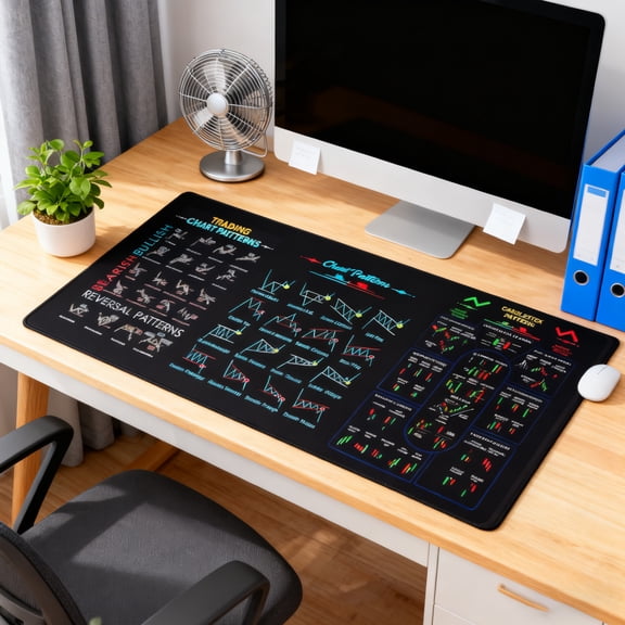 Stock Market Trading Mouse Pad - Extra Large Desk Mat with Day Trading Chart Patterns Cheat Sheet & Non-Slip Base