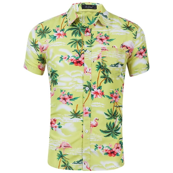 Niuer Hawaiian Beachwear Aloha Shirt Flamingo Relaxed Fit Short Sleeve Tropical Shirts Buttons up Holiday Loungewear