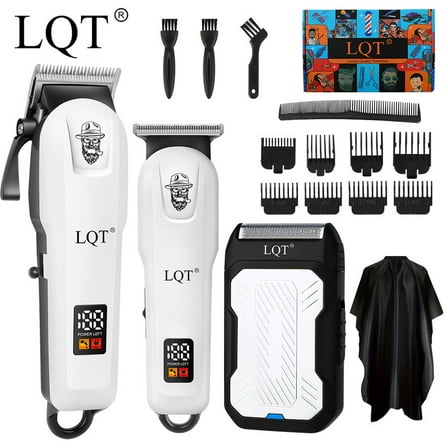 LQT 3-IN-1 Professional Hair Clippers for Men, Cordless Hair Trimmer for Men with LCD Screen, T-Blade Trimmer, Electric Shaver, 8 Guide Combs, for Hair Cutting, Beard Trimming, Grooming Kit