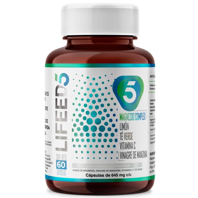 Magnesio Complex | LIFEED5 | 60 Cápsulas | Citrato de Magnesio, Gluconato de Magnesio, Óxido de Magnesio, Estearato de Magnesio | Reforzado con Vinagre de Manzana y Vitamina C | 60 Porciones LIFEED5 Multivitamínico para Mujer y Hombre 60 Capsulas