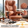thumbnail image 3 of COOLHUT Big and Tall Office Chair 500lbs, Heavy Duty Ergonomic Office Desk Chair with Deluxe Embossing PU Leather with Footrest, Executive Gaming Chair with Lumbar Support, Brown, 3 of 8