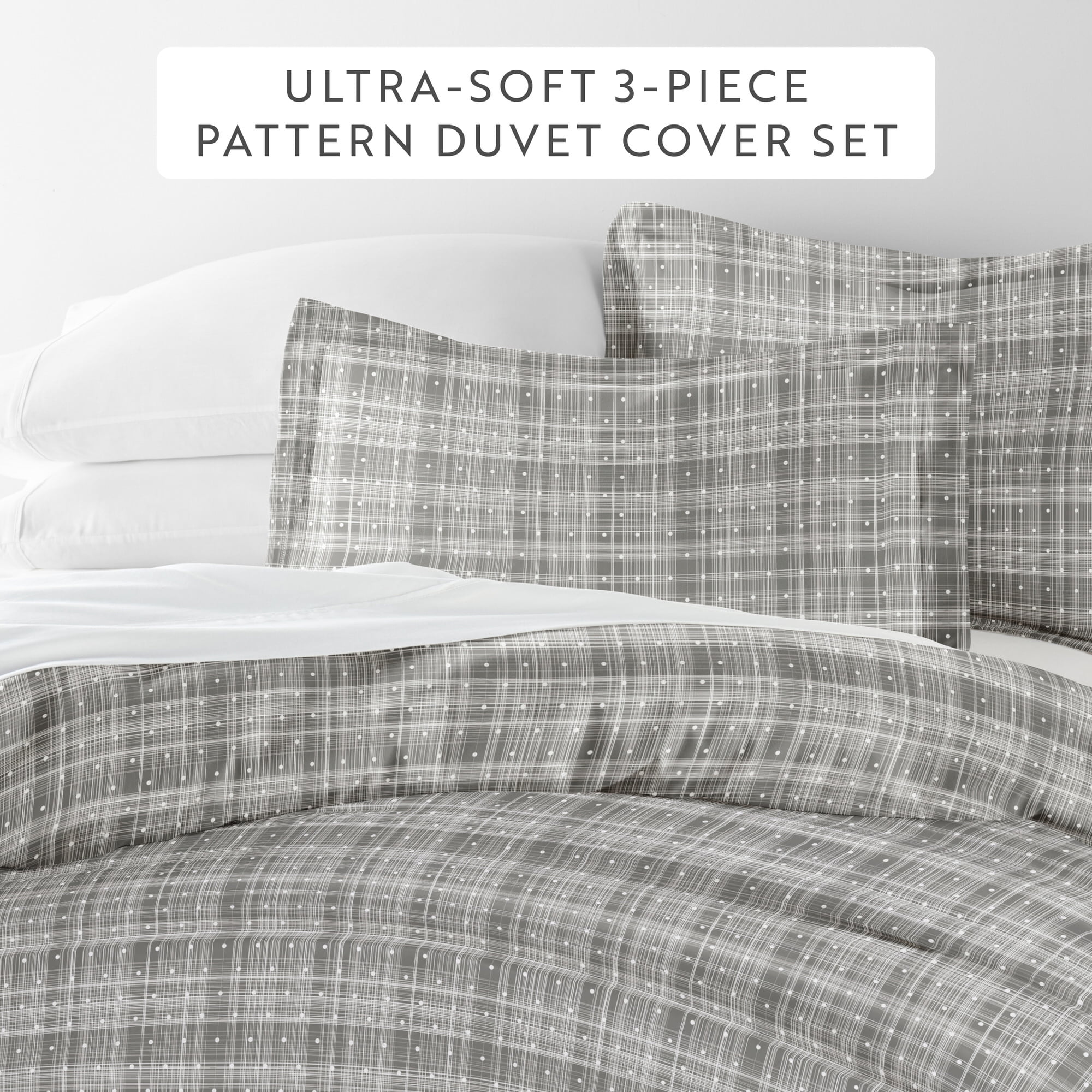 Noble Linens Gray Polka Dot Pattern Duvet Set 3-Piece Duvet Cover Set, King/Cal King