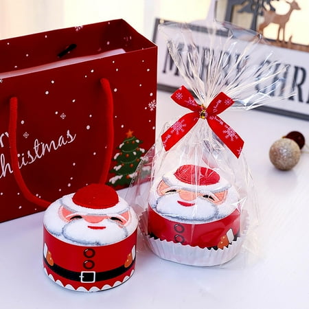 

2PC Christmas Santa Claus Snowman Christmas Tree Cake Modelling Cotton Towel Creative Gifts