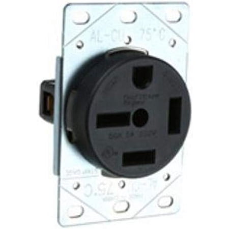 5750 50 Amp 3 Phase 250V Power Flush Receptacle Outlet, NEMA 15-50R, Black (1 Count)