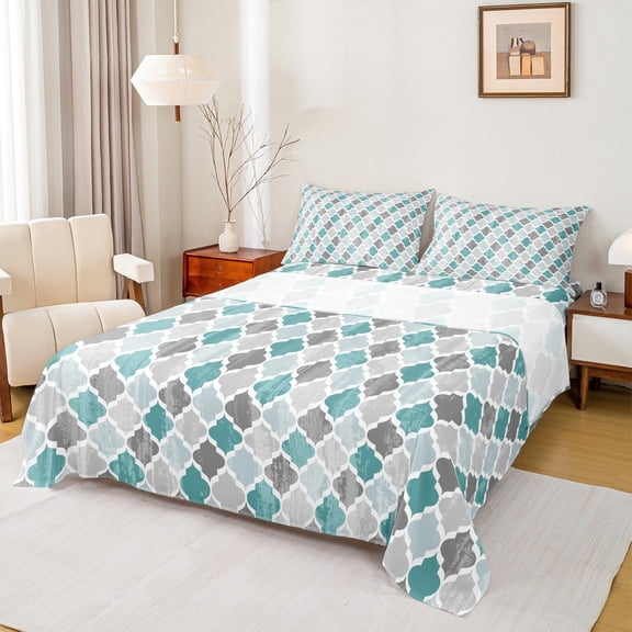 jejeloiu Bohemian Rhombus Flower Twin Sheet Set (3-Piece) Modern Abstract Geometric Microfiber Decor For Kids