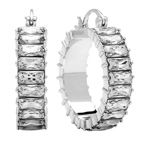AND NOW THIS Women's Crystal Baguette Hoop Earring