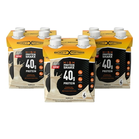 Body Fortress Protein Shake  Vanilla  40g Protein  12 Ct