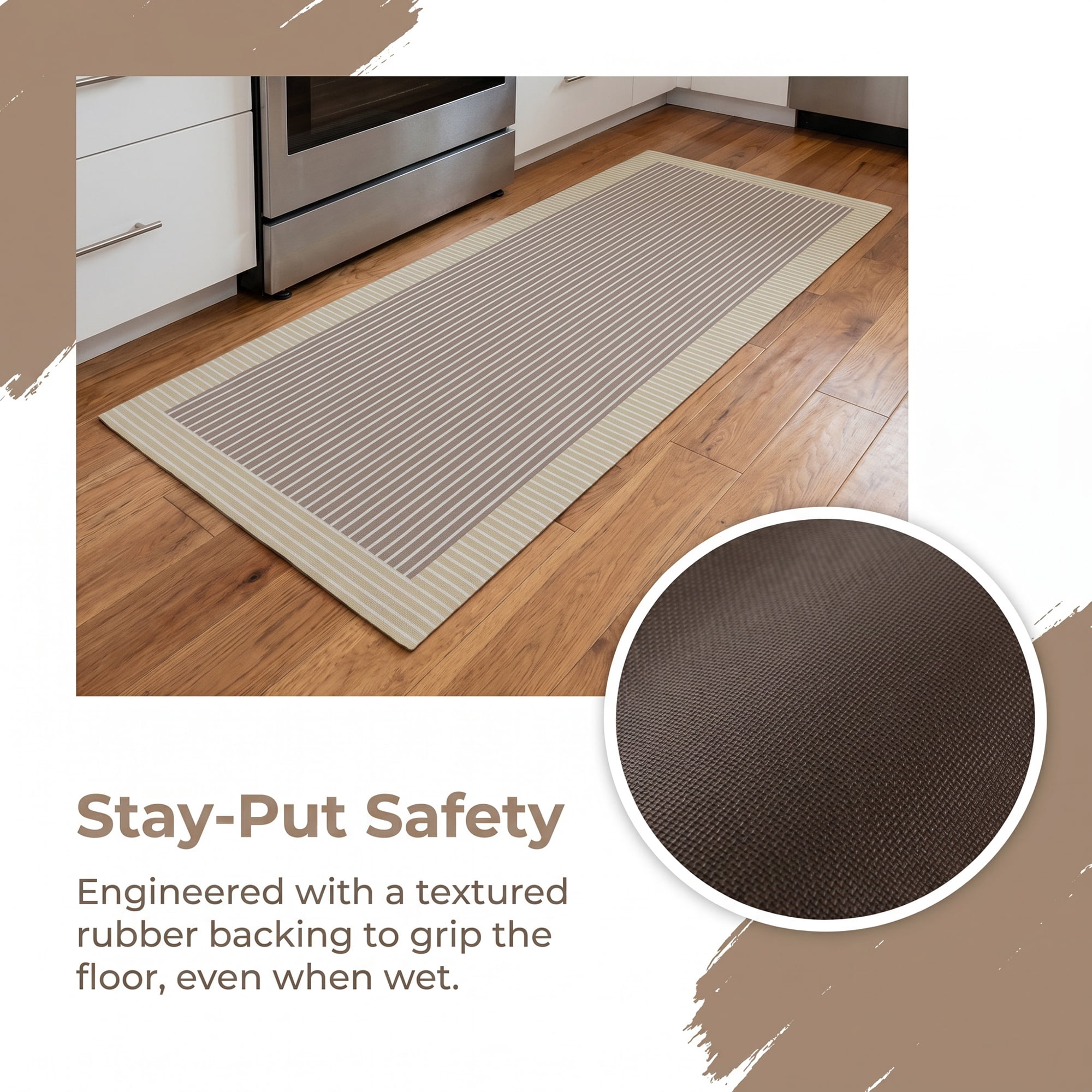 Unique Bargains Geometric Anti Waterproof Non Slip Rubber Mat Beige Stripe 47" x 18"