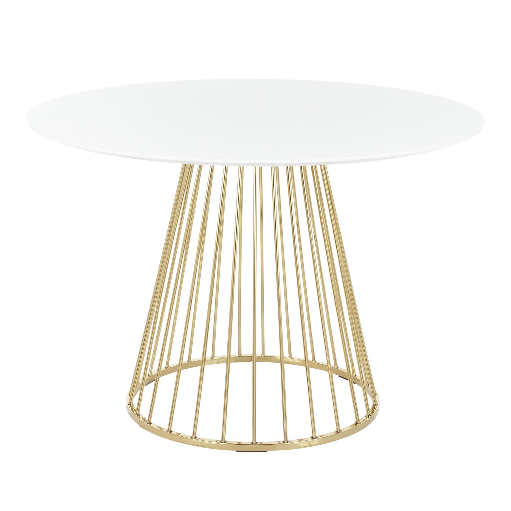 Canary Contemporary/Glam Dining Table in Gold Metal and White Top by