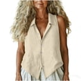 thumbnail image 4 of BADHUB Women Tank Tops Sleeveles Button Down Sleeveless Tanks Vest Blouse T Shirt Tunic Tops Solid Color Clothes Beige L, 4 of 6