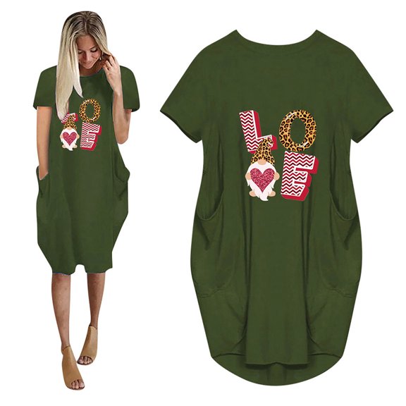 Dresses for Women 2023 Plus Size Summer Casual Midi Dresses For Women 2023 Women'S Summer Fashion Cute Love Print Casual Short Sleeve Round Neck Dress