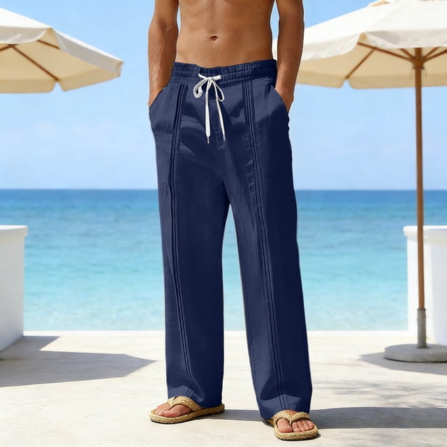 Men's Casual Blend Trousers for Everyday Wear with Relaxed Fit and Breathable Lightweight Comfort Pure Color Woven Trousers Style for Spring and Autumn