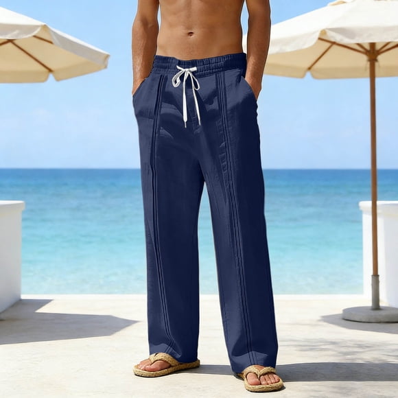 Casual Freeflow Pure Color Trousers for Everyday Wear Lightweight Blend Relaxed Fit Breathable Men's Casual Pants