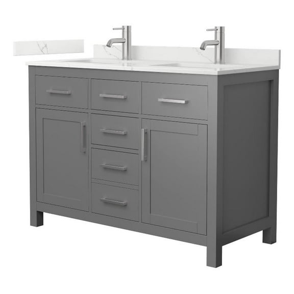 Beckett 48" Dark Gray Double Vanity & Giotto Quartz Top (1-Hole) & Nickel Trim
