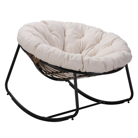 Indoor/Outdoor Rocking Chair with Plush Spun Polyester Cushions, Rust-Resistant Steel Frame & Water-Resistant Fabric