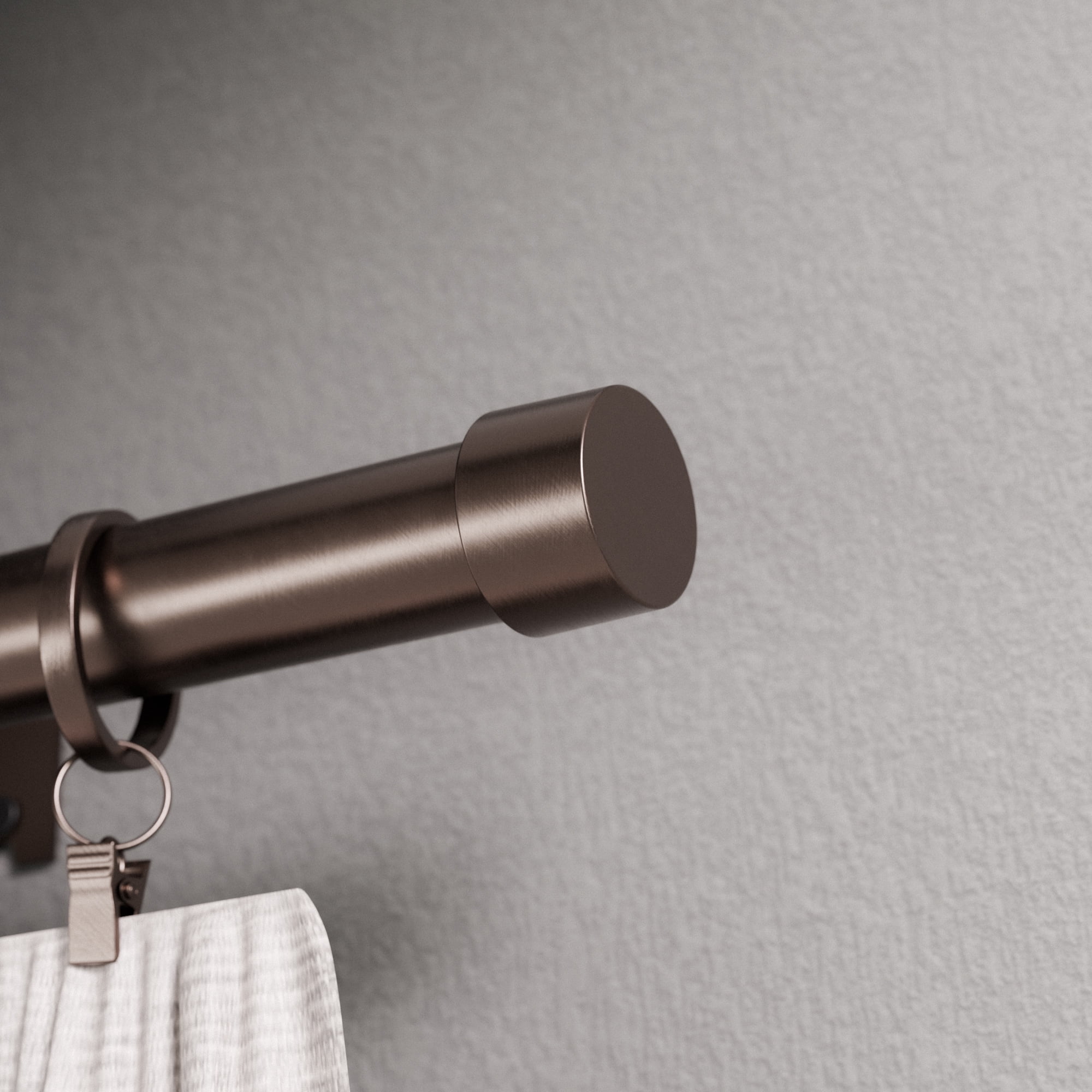 Better Homes & Gardens 1" Plated Oil Rubbed Bronze Cap Adjustable Single Curtain Rod Set, 36"-66"