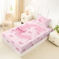 thumbnail image 4 of Erosebridal Pink Bow Tie Initial C Twin Sheet Sets 3pcs For Children Teens,Cute Love Heart Print Bedding For Girls, 4 of 5