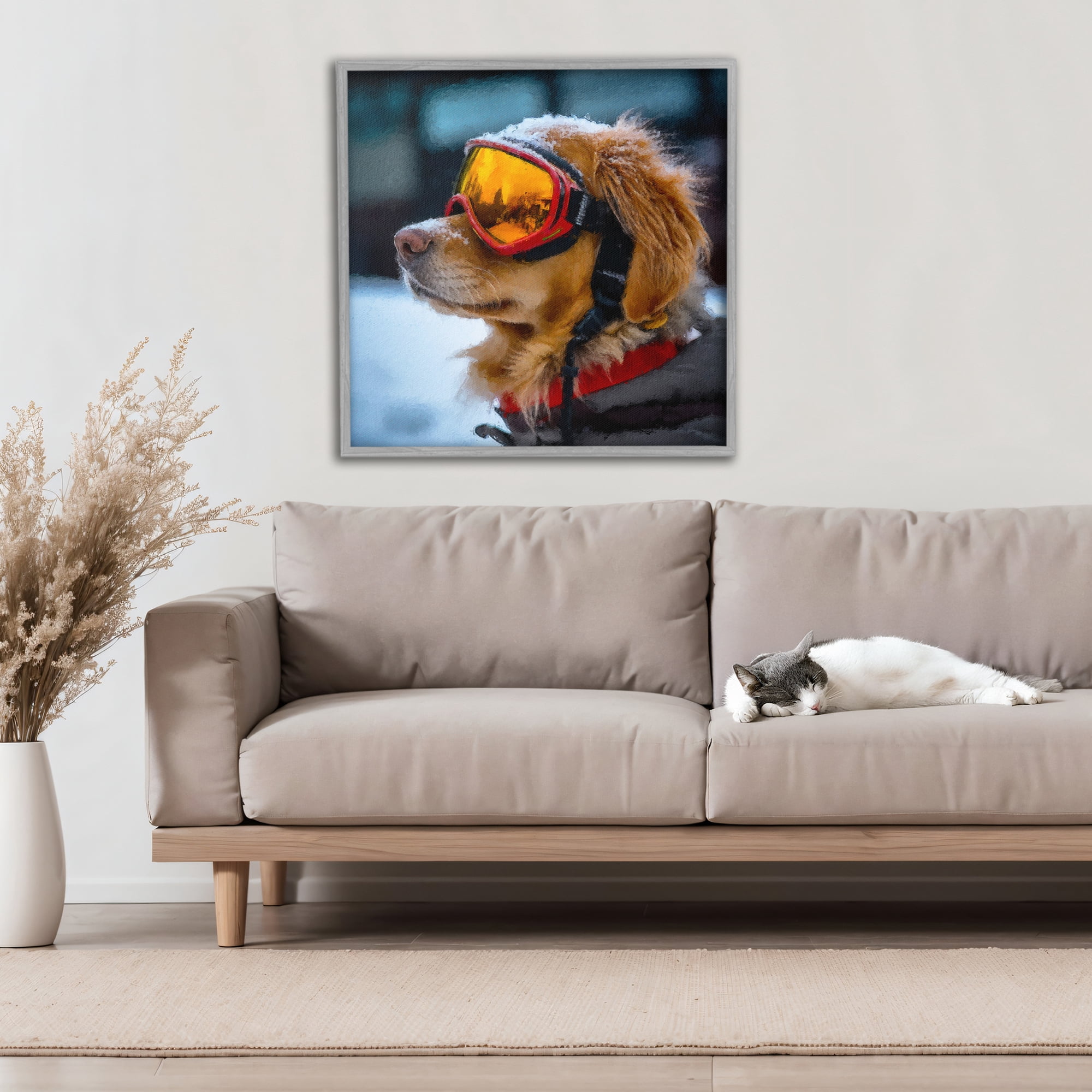 Stupell Industries Ski Goggles Dog Gray Framed Giclee Art, design by Sean Parnell
