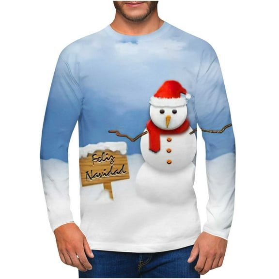 Fengactive Men's Christmas Snowman Sweater Funny Party Graphic Sweatshirts Xmas Long Sleeve T-Shirts Pullover