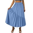 thumbnail image 6 of BUIGTTKLOP Women's Boho Maxi Skirt High Waist Pleated A-Line Flowy Swing Asymmetric Tiered Long Skirts with Pockets, 6 of 6