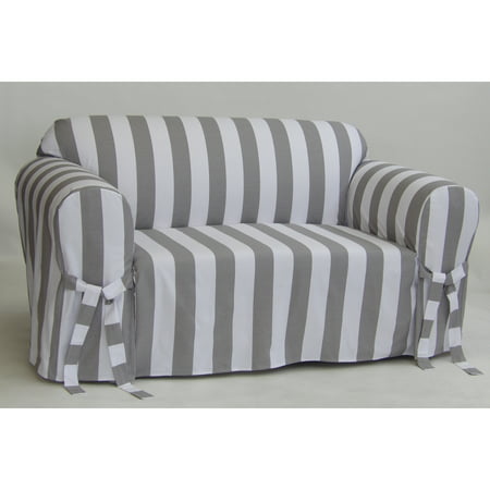 Classic Slipcover Cabana stripe one piece sofa slipcover gray/white ...