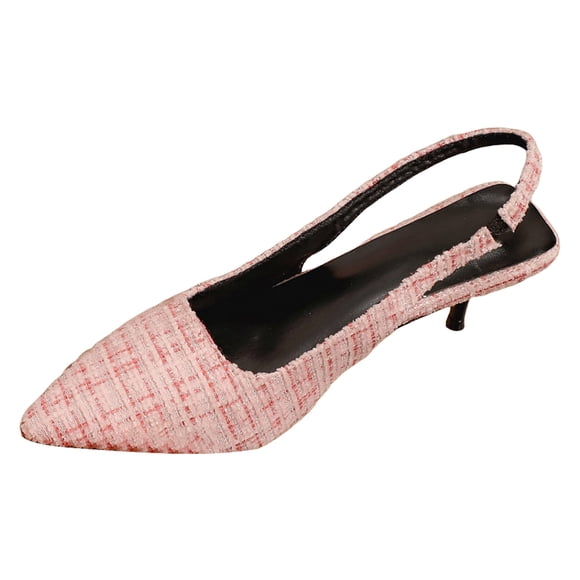 Women's Sling Back Pumps Sandals Glitter Plaid Stiletto Heel Backless Pointed Toe Casual Wedding Dress Shoes Pink Size 7