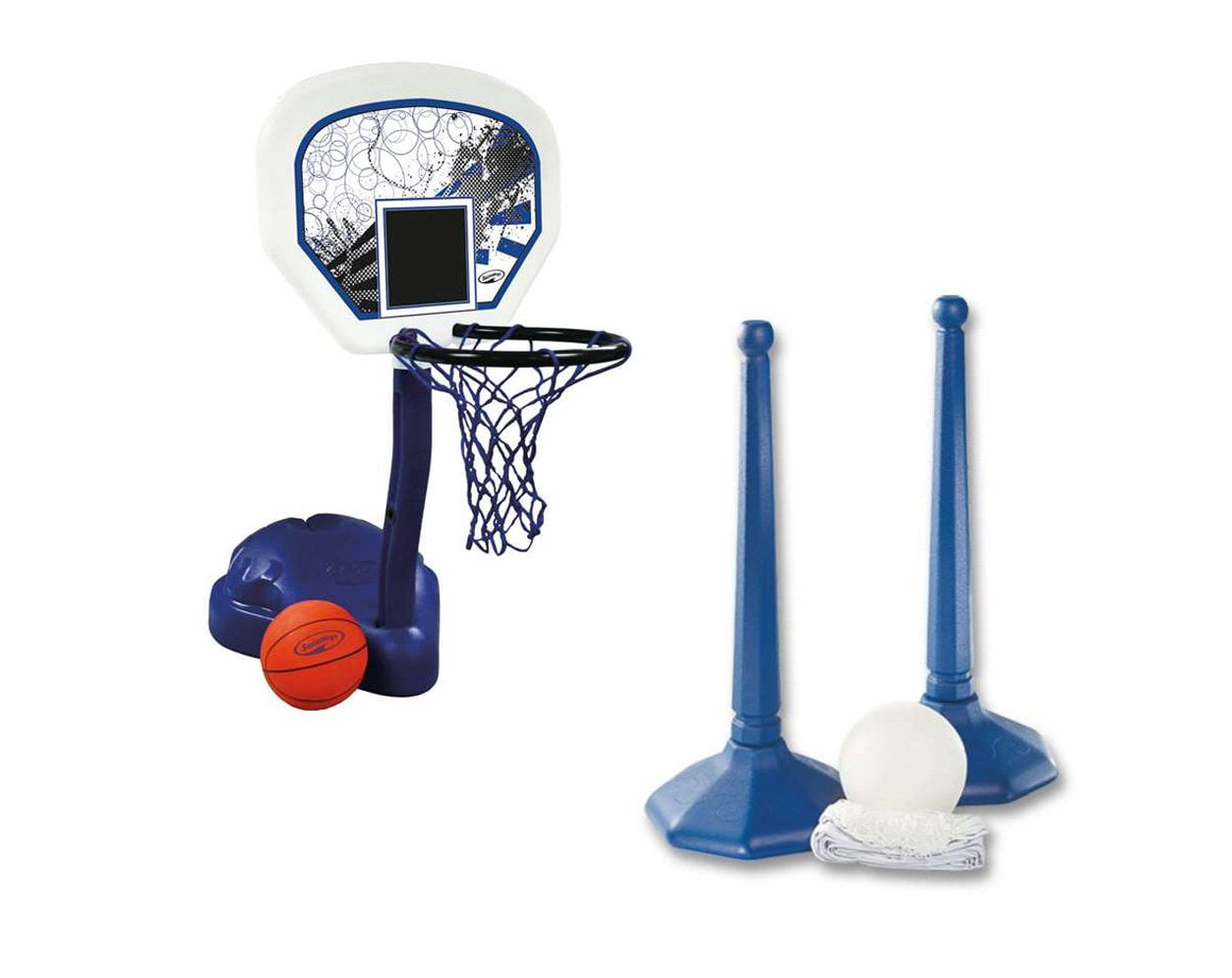 SwimWays Poolside Basketball Hoop with Ball and Volleyball Water Sport Game Set