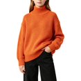 thumbnail image 2 of Girls Turtleneck Sweaters Pullover Kids Toddlers Cable Knit Warm Long Sleeve Winter Top, Sizes 11-16 Years Orange, Size 150, 2 of 5