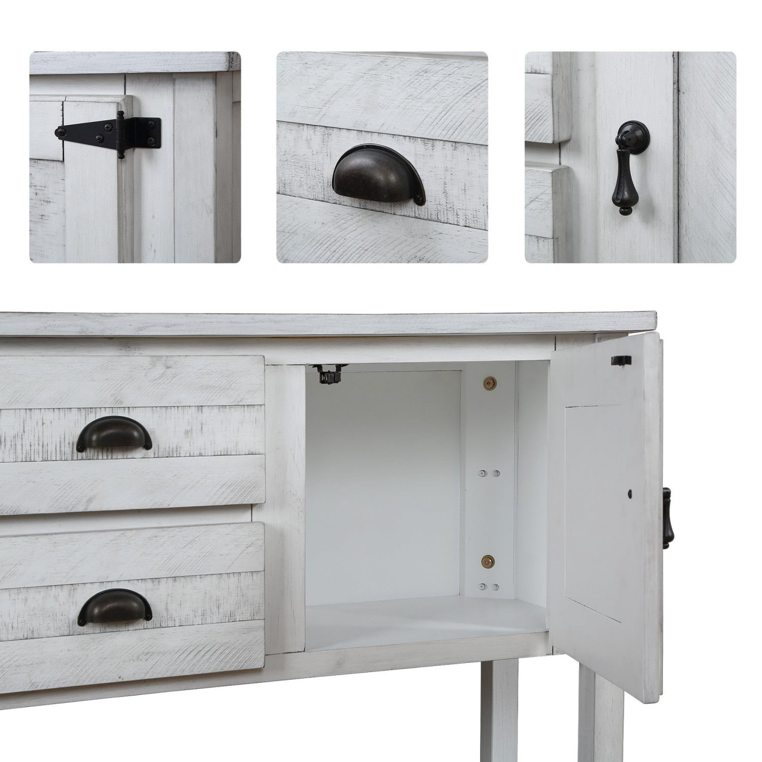 46.5" Solid Wood Sideboard Buffet Cabinet with 2 Drawers, 2 Doors and Bottom Shelf, Retro Console Table Storage Cabinet for Kitchen Dining Room Living Room, Antique White