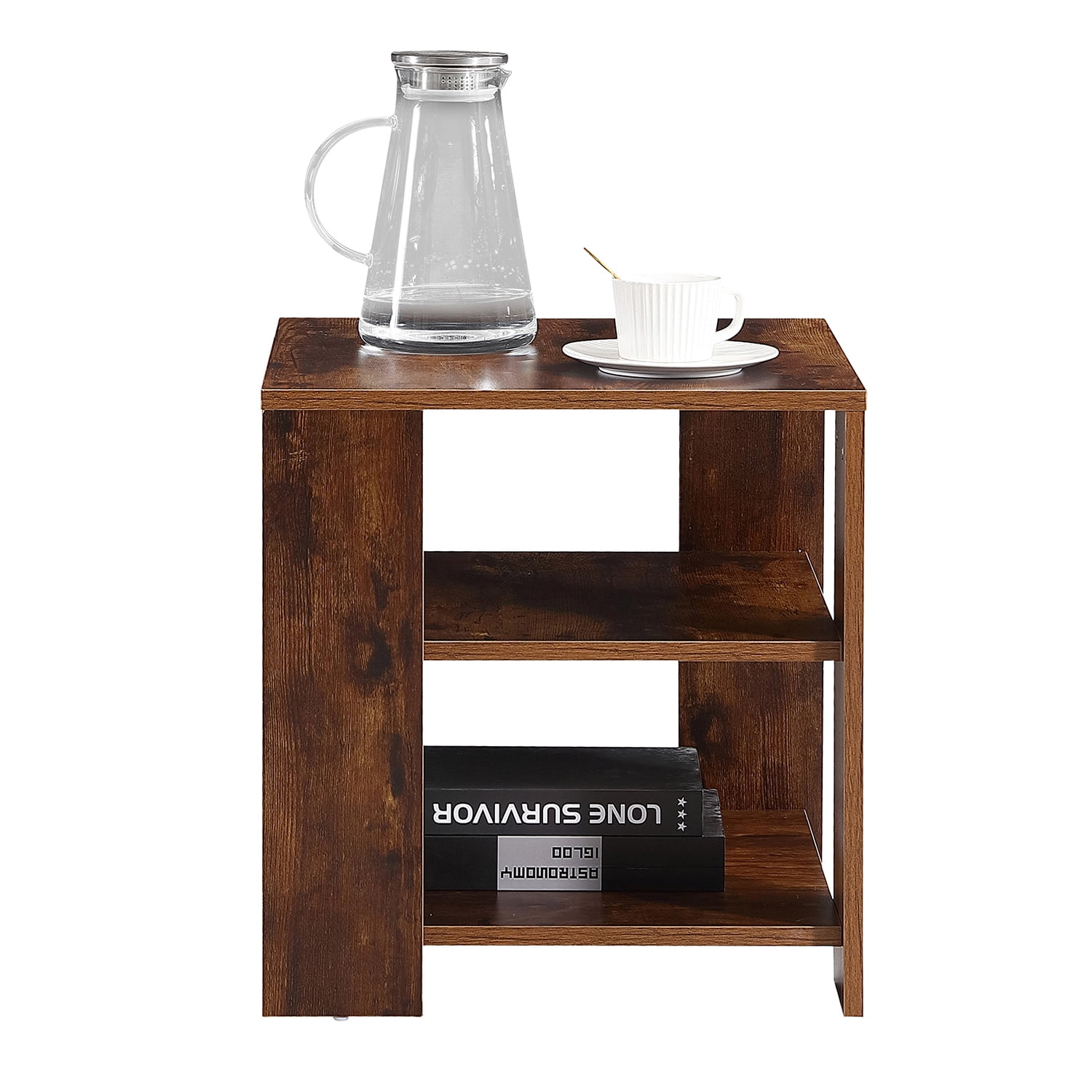 Kadyn Square Night Stand, 3-Tier Nightstand with Storage, Modern MDF End Table for Bedroom, Rustic Brown Kadyn Square Night Stand, 3-Tier Nightstand with Storage, Modern MDF End Table for Bedroom, Rustic Brown