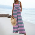 thumbnail image 2 of BLVB Women Overalls Sleeveless Striped Jumpsuits Wide Leg Bib Pants Rompers Summer Beach Outfits with Pockets, 2 of 7