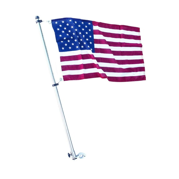 MARINE CITY 304 Grade Stainless Steel Flag Pole Base 32 Inches Bright Polished Attractive Finish Rail Mounted Flag Rod and 15 x 25 Inches US Flag for Marines  Boats  Yachts  Ships Pack of 1