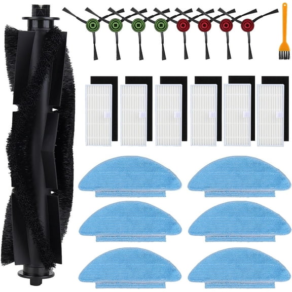 22 Pcs Replacement Accessories Kit for Tikom L9000, Lubluelu SL60D, Laresar L6 Nex Robotic Vacuum Cleaner Spare Parts, 1 Main Roller, 8 Side Brush, 6 Hepa Filter, 6 Mop Cloths, 1 Cleaning Brush