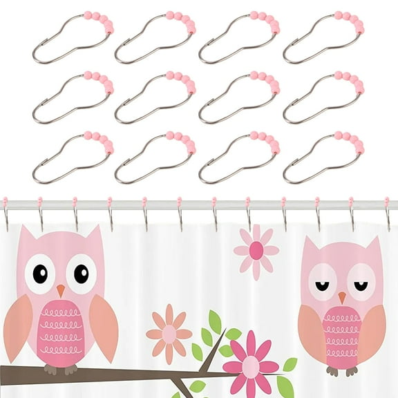12Pcs Baby Shower Curtain Rings Stainless Steels Shower Curtain Hooks Pink Shower Curtain Rings Hooks for Bathroom Bedroom Baby Living Room