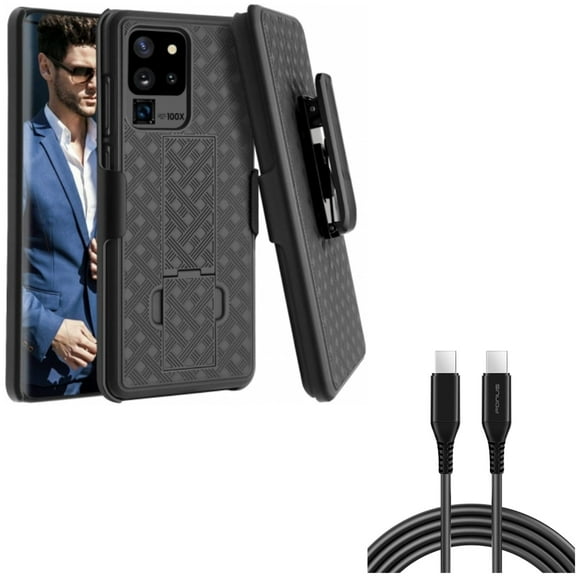 Case Belt Clip w 6ft Long USB-C Cable for Samsung Galaxy S20 Ultra - Holster Swivel Cover, PD Fast Charger Cord Power Wire fits Samsung Galaxy S20 Ultra