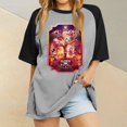 thumbnail image 1 of Hazbin Hotel Moda Mujer Casual Cuello Redondo Impreso Raglan Manga Corta Camiseta Top Morado/3XL, 1 of 6