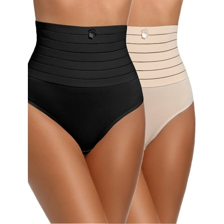 

ANYFIT WEAR 2 Pack Shapewear Thong Panties for Women High Waist Tummy Control Body Shaper Seamless Slimmer Underwear White L
