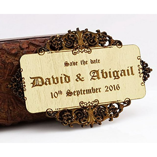 40 Save The Date Wooden Magnet Custom Engraved Wooden Magnet Rustic Wedding Announcements Idea