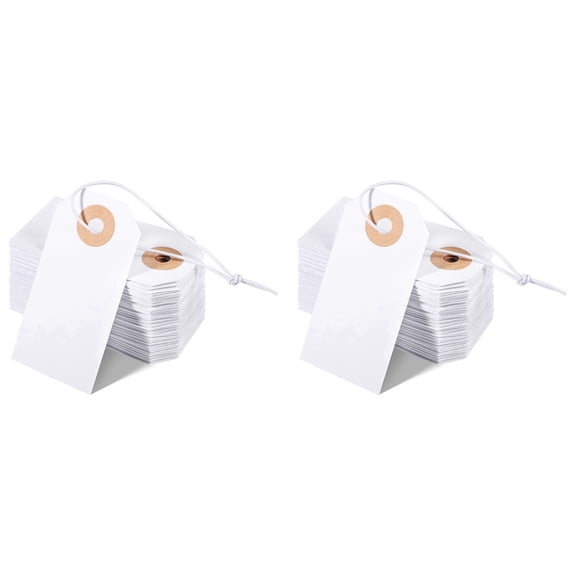 200 Pack Blank Tags with Elastic String Marking Hang Attached Reinforced Hole Writable 2.75x1.37Inch