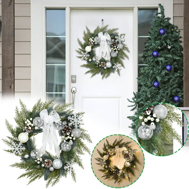 Ganfancp Corona de Flores Luz Brillante Ilumina La Noche Corona de Flores Corona de Navidad Corona de Navidad Decoración de La Puerta de Navidad Artículos En Liquidación 1X Guirnalda de Navidad para