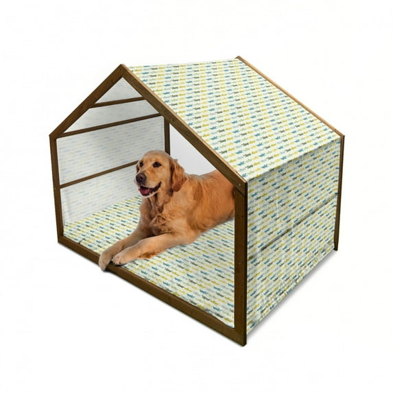 Animal Pet House, Crocodile Characters in Cartoon Style Funny Faces Animal Alligators, Outdoor & Indoor Portable Dog Kennel with Pillow and Cover, 5 Sizes, Yellow Green Teal, by Ambesonne
