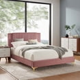 thumbnail image 2 of Platform Bed Frame, Tufted, Rivet Nailhead, Full Size, Pink, Velvet, Mid Century Bedroom, Modern Contemporary Boutique HB35590, 2 of 8