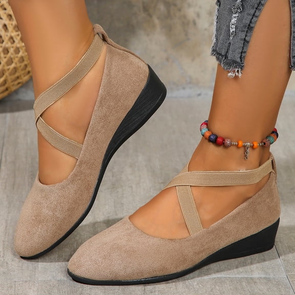 Bkhluea Women Crisscross Elastic Strap Wedge Flats Slip On Comfortable Footwear For Office Work Daily Casual Outdoor Activities