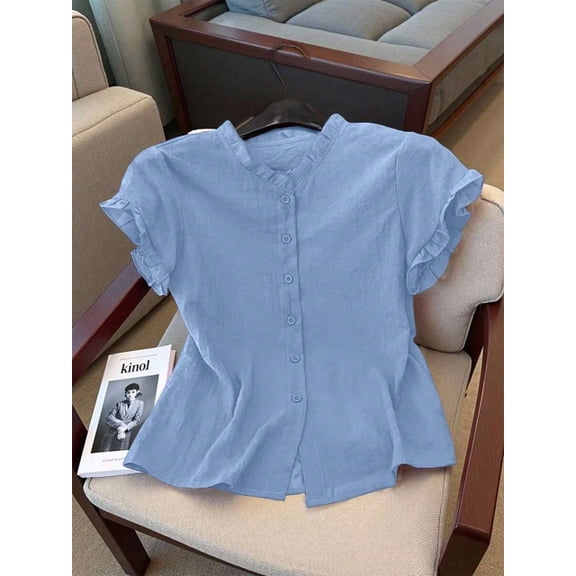 Women's Casual Solid Color Short Sleeve Shirt, Summer