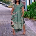 thumbnail image 2 of WTOBBY Women's Plus Size Floral Dress, Stylish Short Sleeve V-Neck High Slit Casual Tunic for Summer Evening Outings Date Nights and Special Dinners,Army Green L, 2 of 5